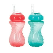 Nuby 2-Pack No-Spill Cup with Flex Straw, 10 Ounce, Coral \u0026 Aqua